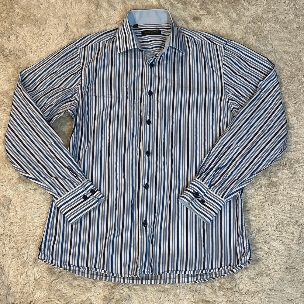 Dolce Guava 100% Cotton Men's Blue Striped Shirt - Flawed